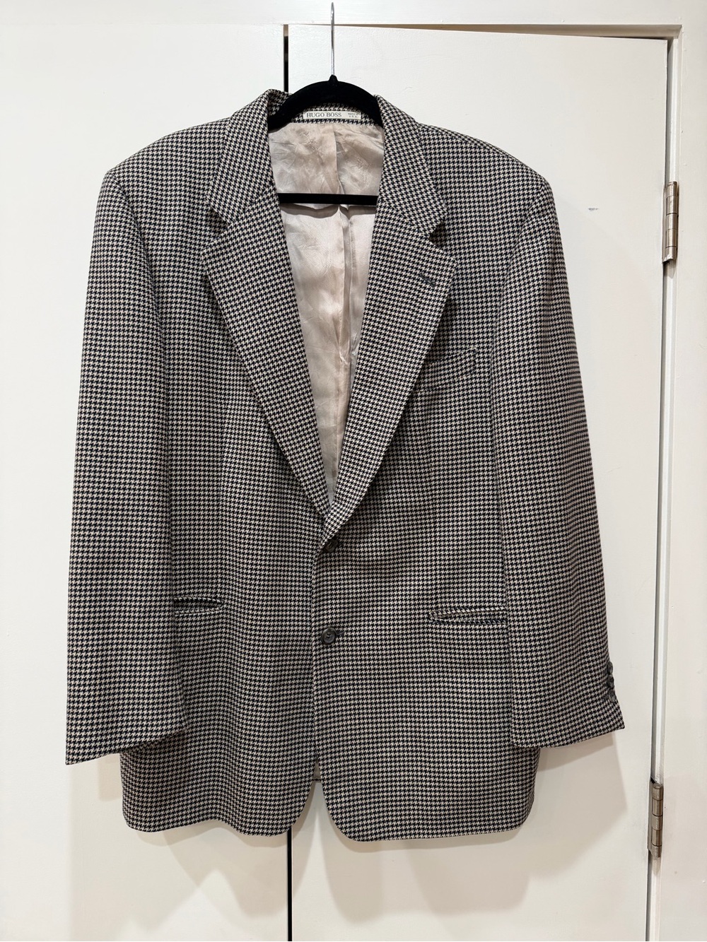 Vintage 90s Hugo Boss Corleone Houndstooth Blazer Jacket Men's 42R Wool Cashmere